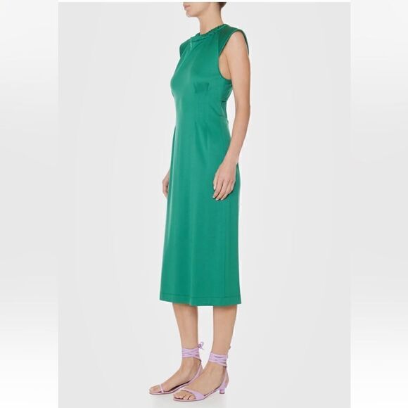 NWT TIBI Green Pique Knit ASTOR Corset Back Cutout Midi Dress - Picture 4 of 12